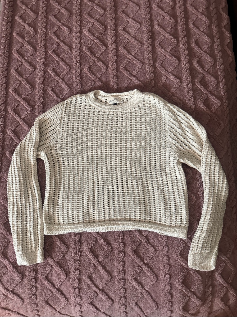 Light Cream Open-Knit Crewneck Sweater